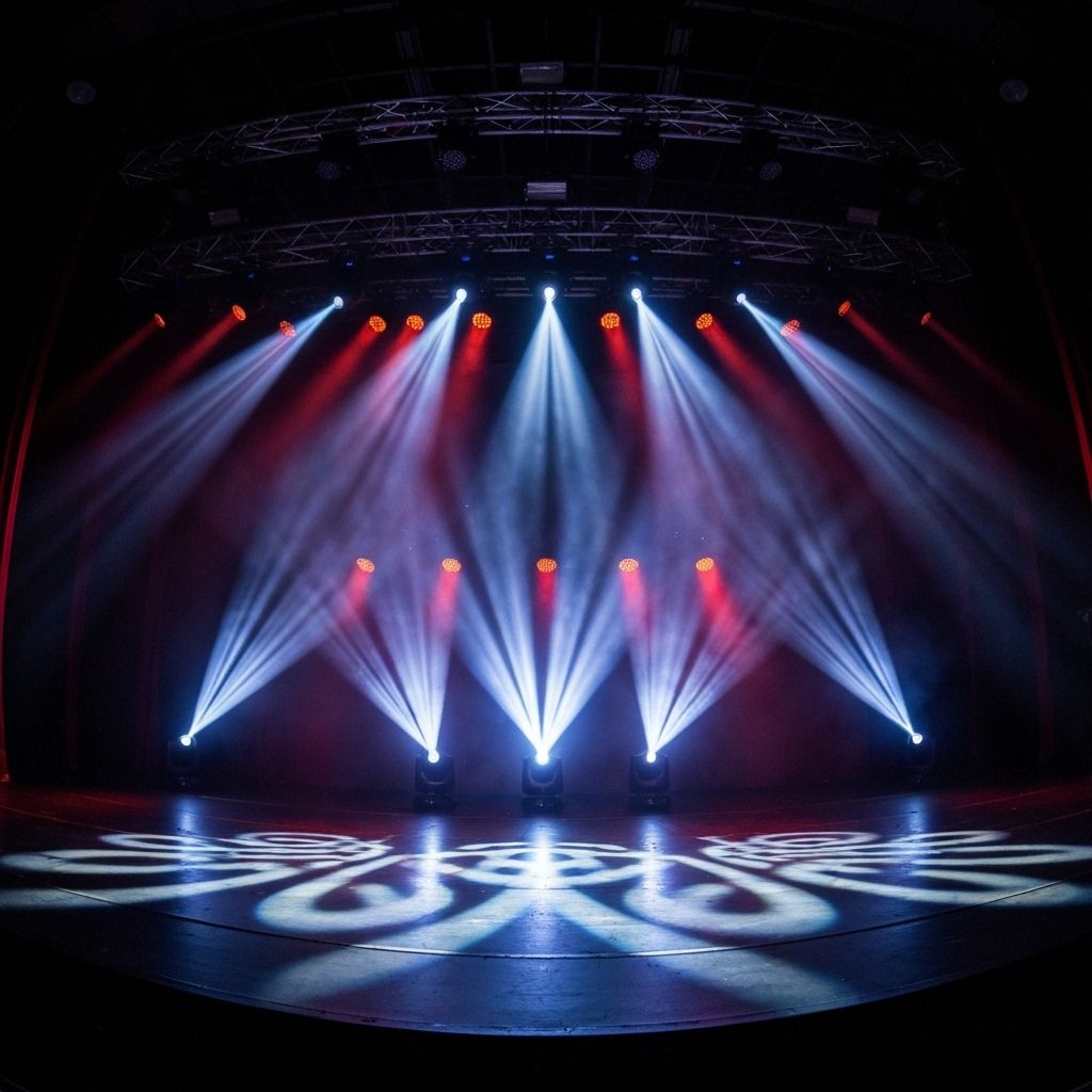 Dramatic theatrical lighting with moving fixtures